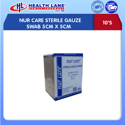 NUR CARE STERILE GAUZE SWAB 5CMx5CM 10'S